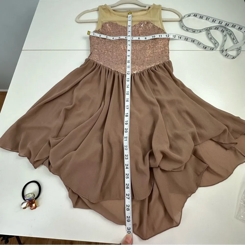 Weissman Large Child Taupe & Nude Dance Costume Dress With Sequin Bodice